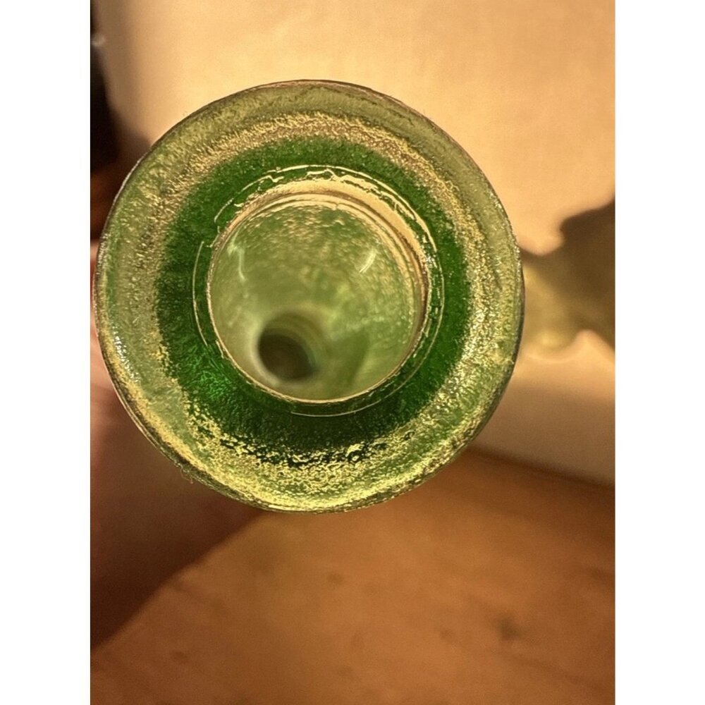 Green Beehive Ribbed Glass Bottle Vase 12” Tall – Mid Century Decorative Retro - Picture 6 of 9